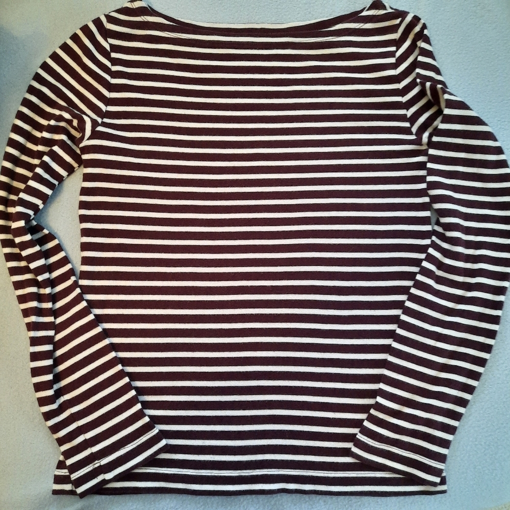 GAP Striped Long Sleeve T-shirt Top Size S Burgundy & White